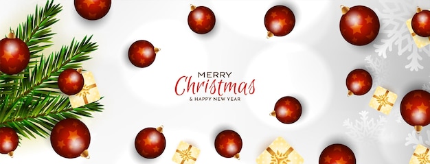 Merry Christmas festival banner with red Christmas balls vector