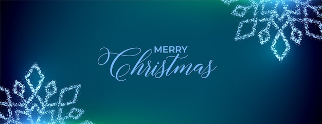 Free vector merry christmas festival banner with sparkling snowflakes