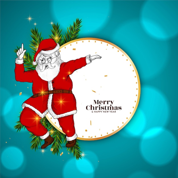 Free vector merry christmas festival blue bokeh modern background with santa claus