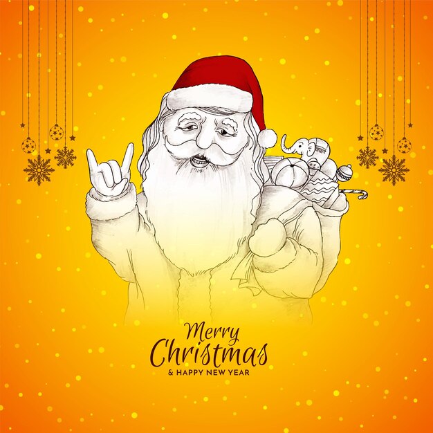 메리 크리스마스 축제 산타 클로스와 함께 밝은 노란색 배경