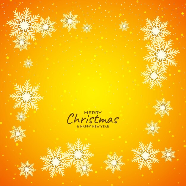 Merry Christmas festival bright yellow background with snowflakes vector