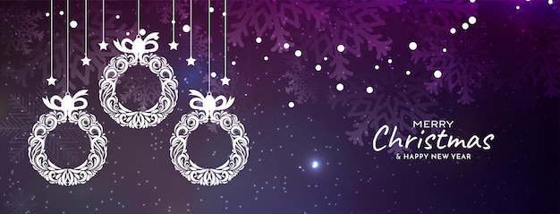 Счастливого Рождества фестиваль блестит баннер с елочными шарами вектор