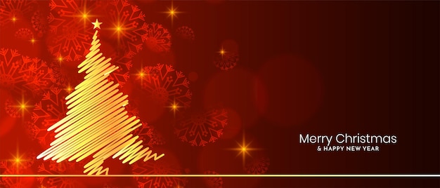 Merry christmas festival golden christmas tree banner vector