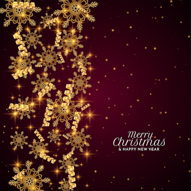 Merry Christmas festival golden ribbon confetti background vector