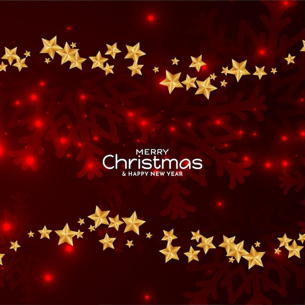 無料ベクター メリー クリスマス フェスティバル赤い光る黄金の星の背景デザイン