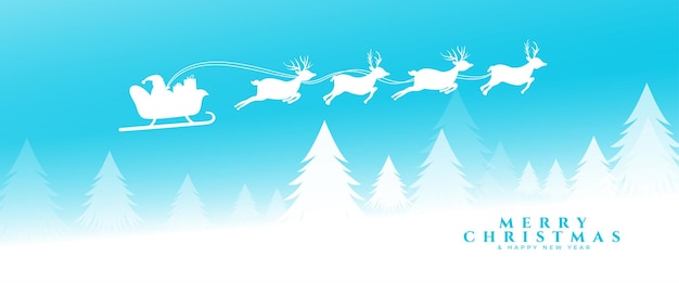 Free vector merry christmas festive celebration banner with flying santa sleigh design vector