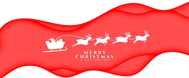 Merry christmas festive season banner with flying santa sleigh vector