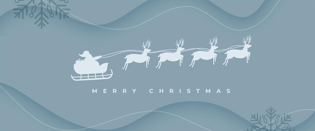 Free vector merry christmas festive snowflake banner with papercut santa sleigh vector