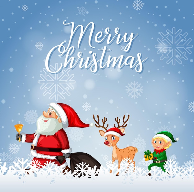 Merry Christmas font with Santa Claus and Reindeer