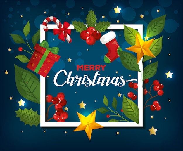 Free vector merry christmas and frame with decoration card