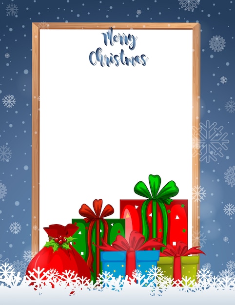 Free vector merry christmas frame with presents and copyspace