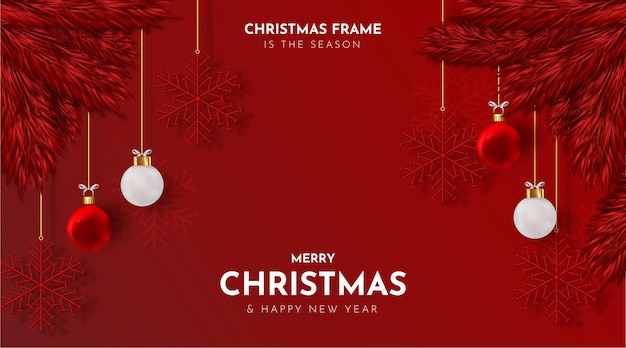 Merry christmas Frame with Realistic Christmas balls
