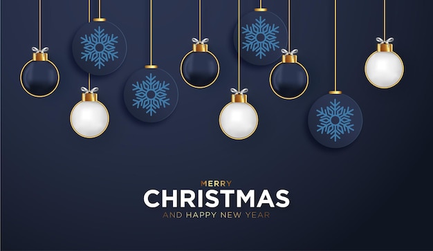 Бесплатное векторное изображение С рождеством христовым рамка с реалистичными елочными шарами