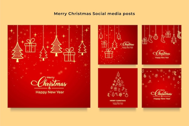 Merry christmas gift card bundle. christmas banner on a red background, christmas balls, star, xmas tree, socks, gifts, and snowflakes. christmas sales banner vector. xmas red banner.