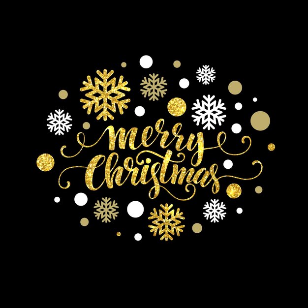 Merry christmas gold glittering lettering design. vector illustration eps 10