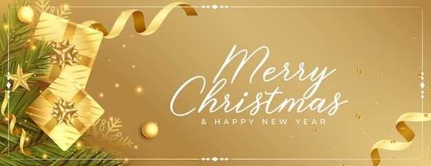 Merry christmas golden festival realistic banner design