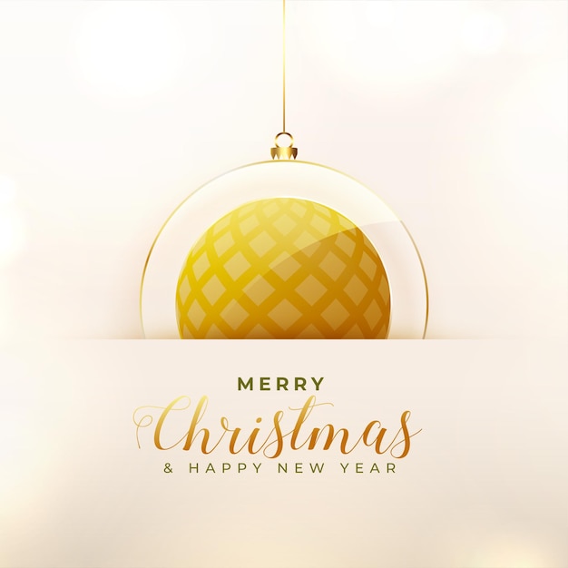 Free vector merry christmas golden glass bauble decoration background