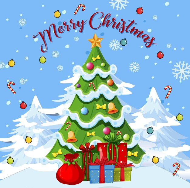 Merry Christmas greeting card design with Christmas tree and gif