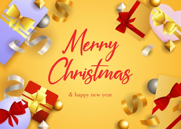 Merry Christmas greeting card design with gifts