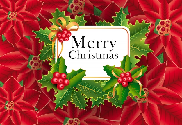 Free vector merry christmas greeting card design. xmas berries