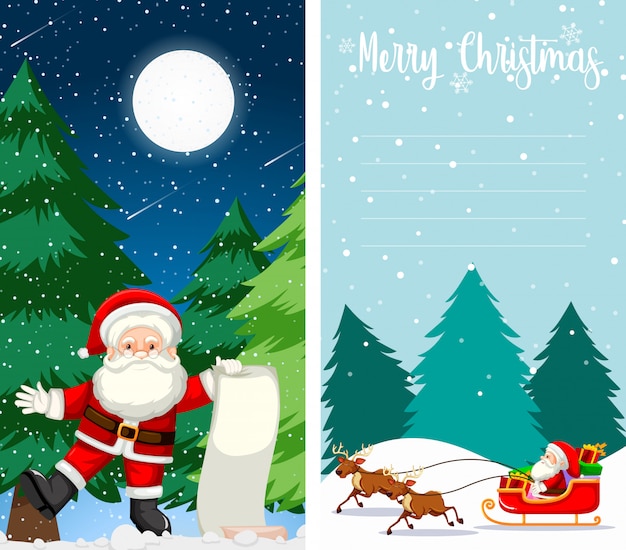 Merry christmas greeting card or letter to Santa with text template