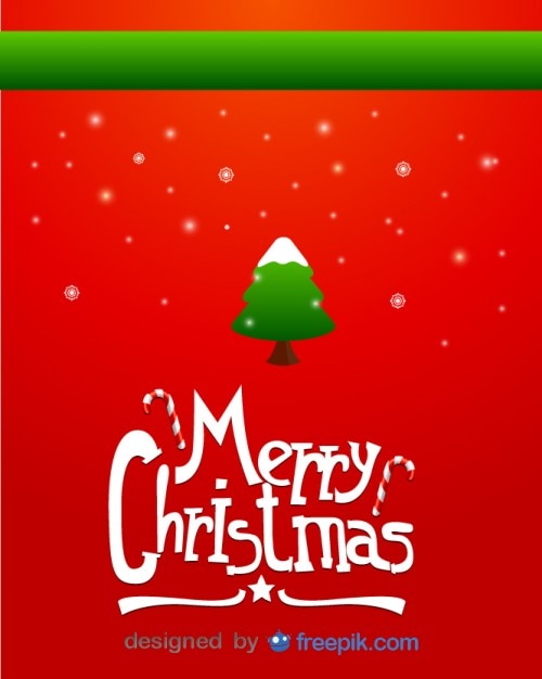 눈 덮인 크리스마스 트리와 눈송이의 메리 크리스마스 인사말 카드