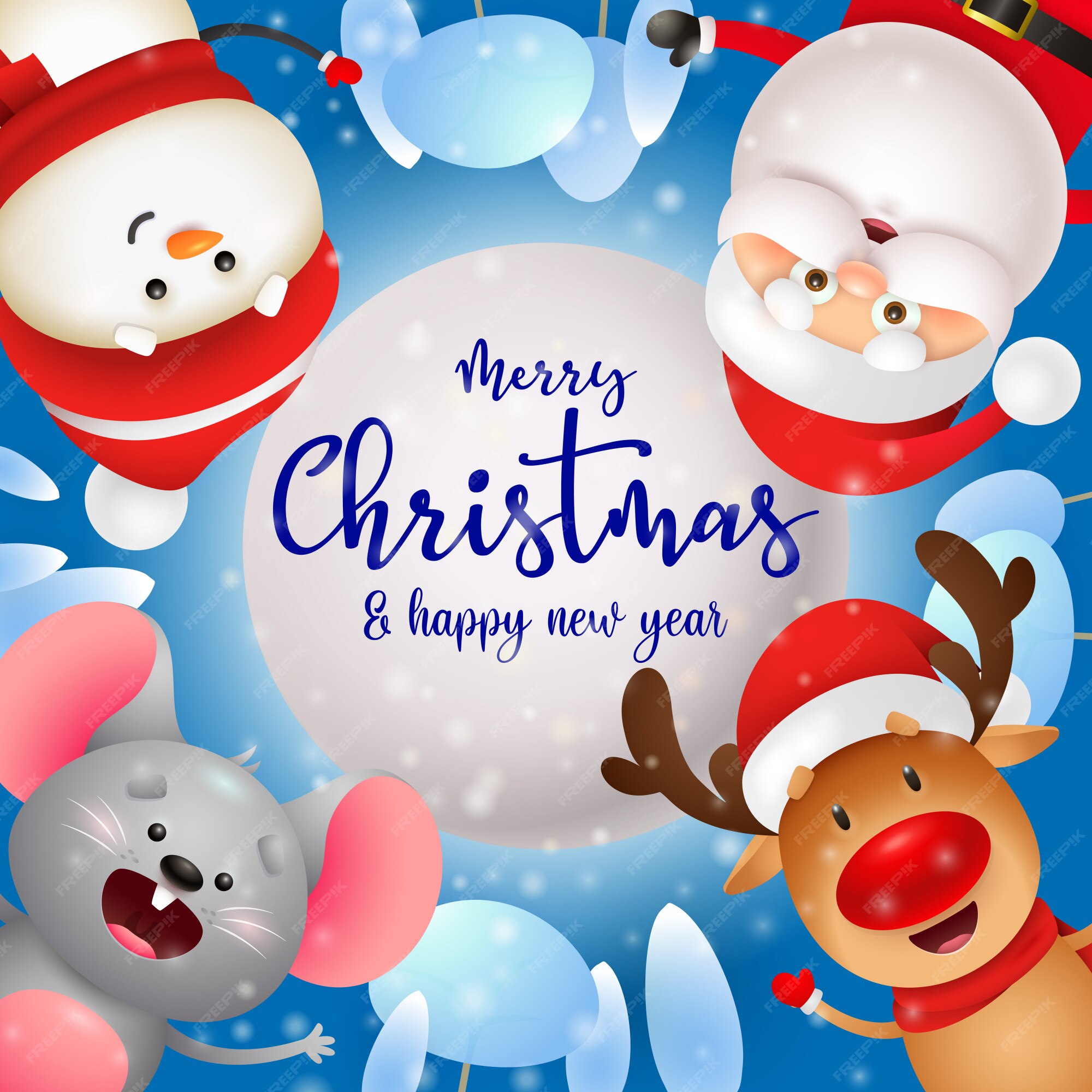 Free Vector | Merry Christmas Greeting Card With Cute Characters
