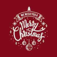 Free vector merry christmas greeting card with lettering