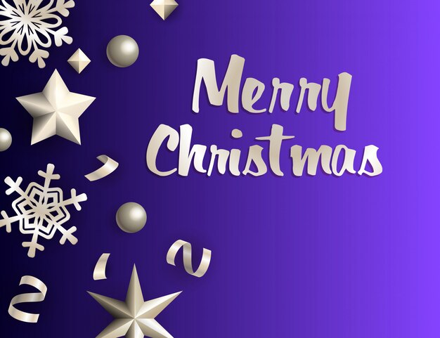 Merry christmas greeting card with silver decoration