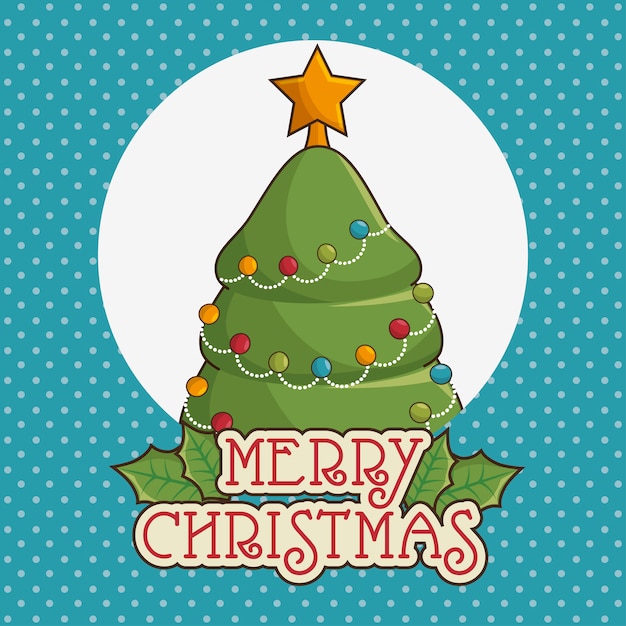 Free vector merry christmas greeting card with tree