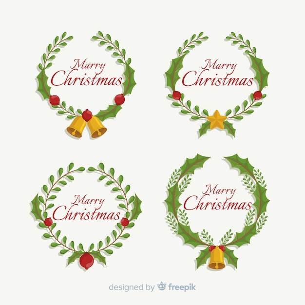 Merry christmas greeting text branch wreath circle