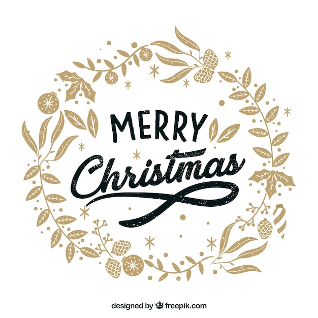 Merry christmas hand drawn floral wreath background