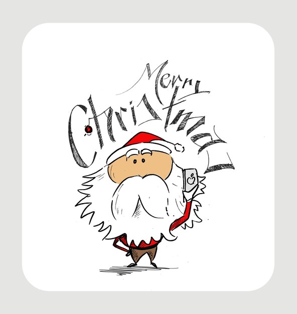 メリークリスマス！ギフトバッグ、ベクトルイラストを保持している面白いサンタクロースの手の大ざっぱな描画