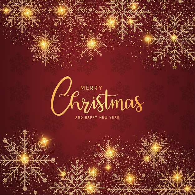 Merry Christmas and Happy New Year Background with Realistic Golden Snowflakes