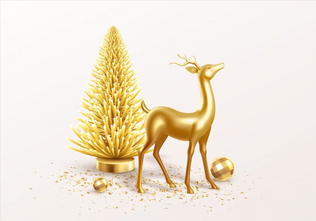 Merry christmas and happy new year background with realistic holiday decorations.