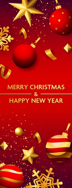 Merry Christmas and Happy New Year banner with baubles