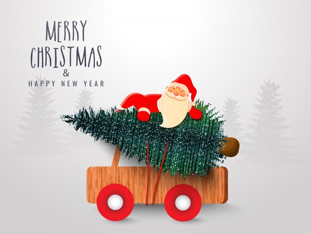 Premium Vector Merry Christmas Happy New Year Celebration Greeting Card With Cute Santa Claus Holding Xmas Tree On Pickup Truck