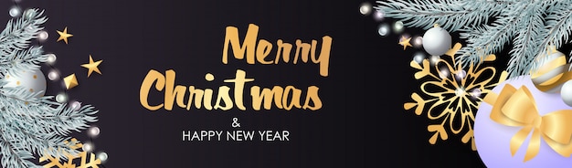 Merry Christmas and Happy New Year design with sparkling bulbs