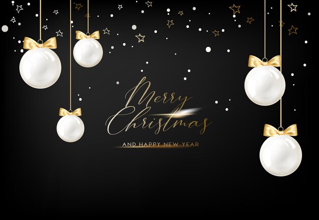 Merry christmas and happy new year greeting card with lettering with Golden confetti falls