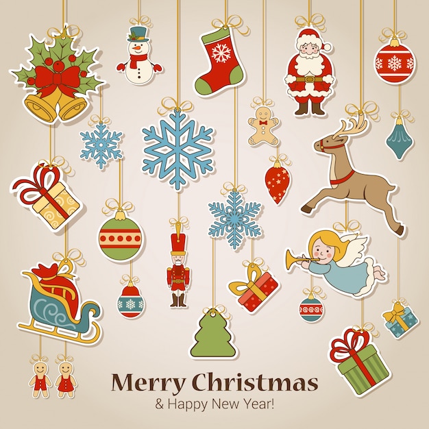 Merry Christmas and Happy New Year greeting card 