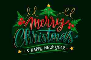Free vector merry christmas and a happy new year lettering background