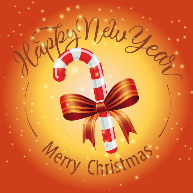 Free vector merry christmas, happy new year lettering with candy cane