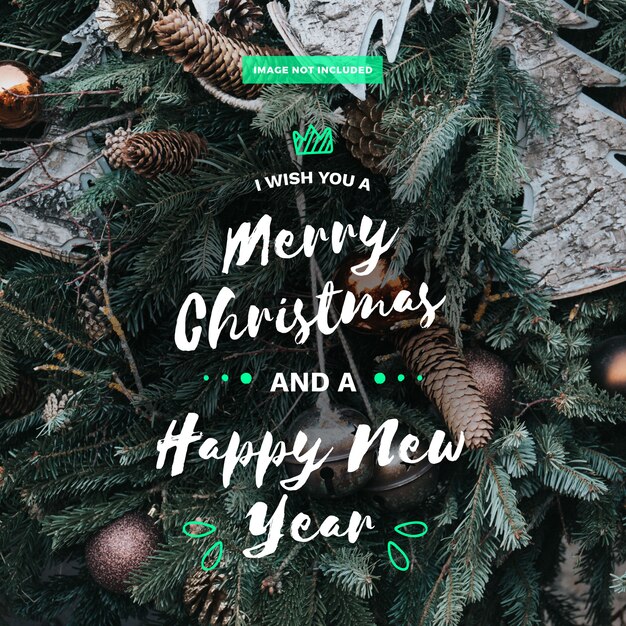 Free vector merry christmas and happy new year lettering with photo