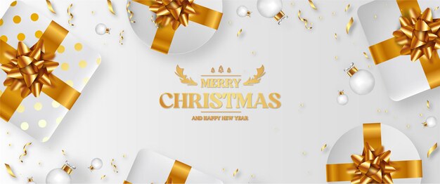 Merry Christmas and Happy New year White Background with 3d Gift