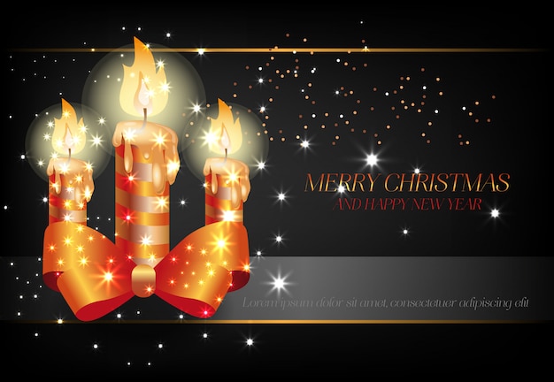 Merry Christmas and Happy New Year with candles black poster