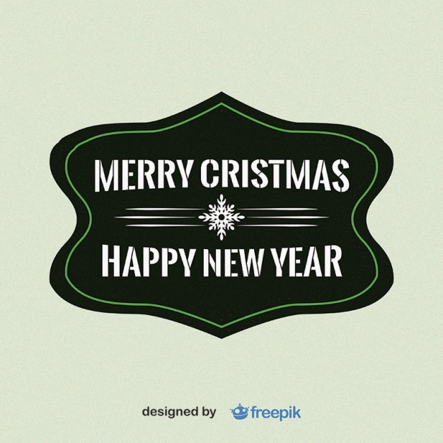 Free vector merry christmas and happy new year with snowflake in the middle label