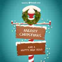 Free vector merry christmas and happy new year wooden sign