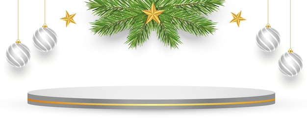 Free vector merry christmas holiday banner with 3d podium for product display