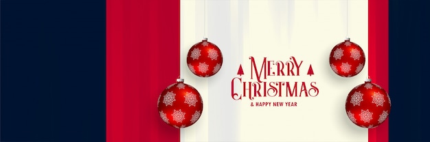 Free vector merry christmas horizontal banner with red realistic balls