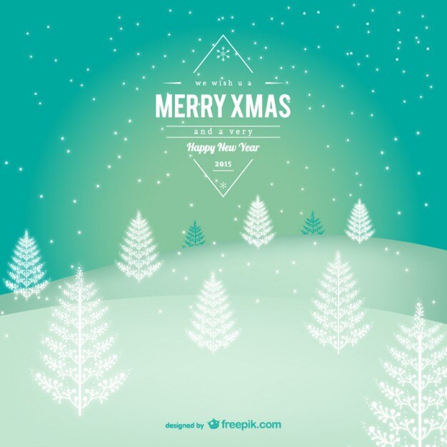 Merry christmas label with snowy landscape